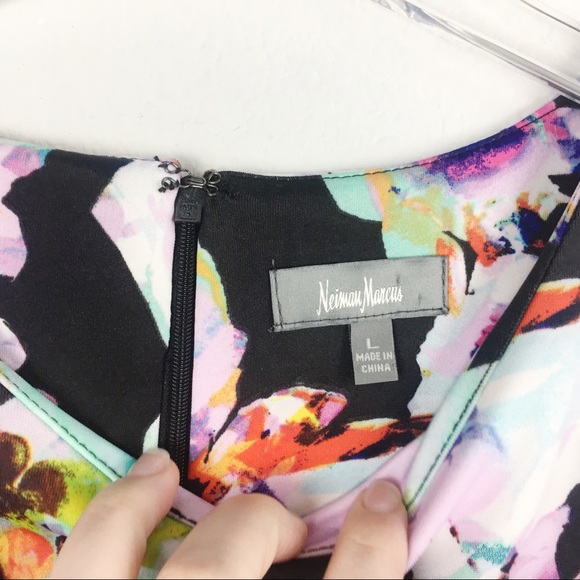 Neiman Marcus | Black and Floral Shift Dress | L - Picture 3 of 5